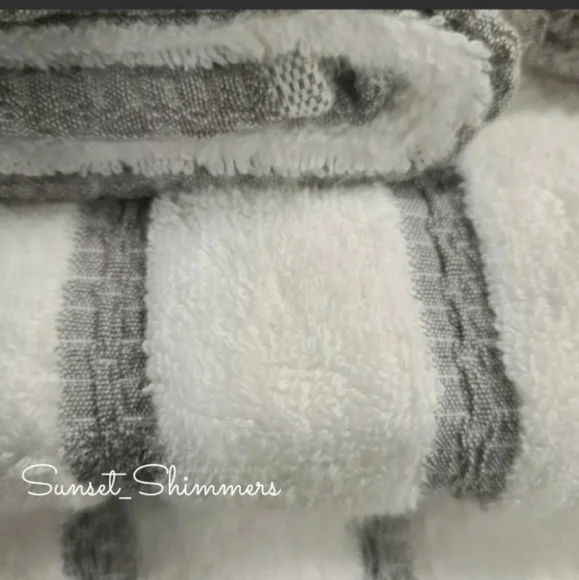 DKNY 6Pc 2 Bath 2 Hand 2 Tip Gray & White Striped 100% Cotton Towel Set New - Picture 3 of 6